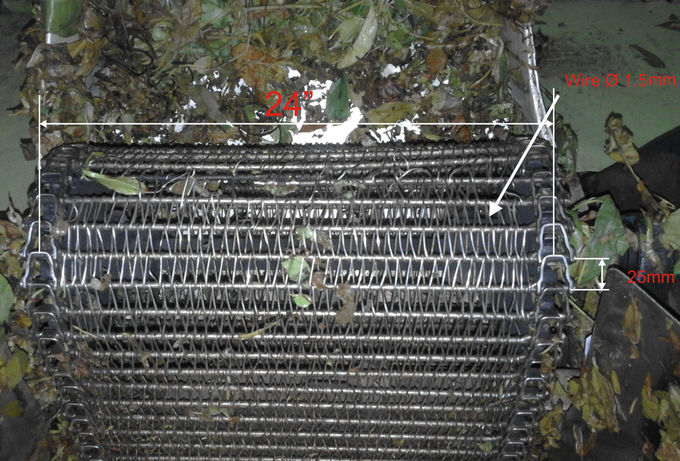 SS304 banda transportadora espiral, diámetro de alambre: 1.6m m, los 25cm Rod Pitch, 24Inch de par en par